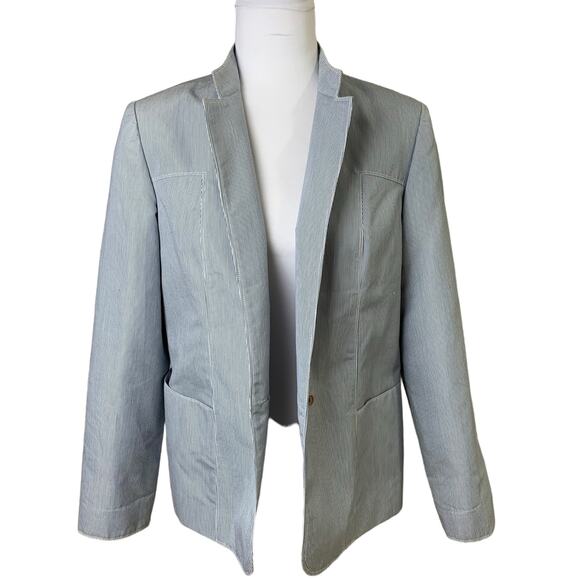 World Couture Ltd. size M Blue Pinstripe Blazer Jacket Quiet Luxury Minimalist - Picture 1 of 12